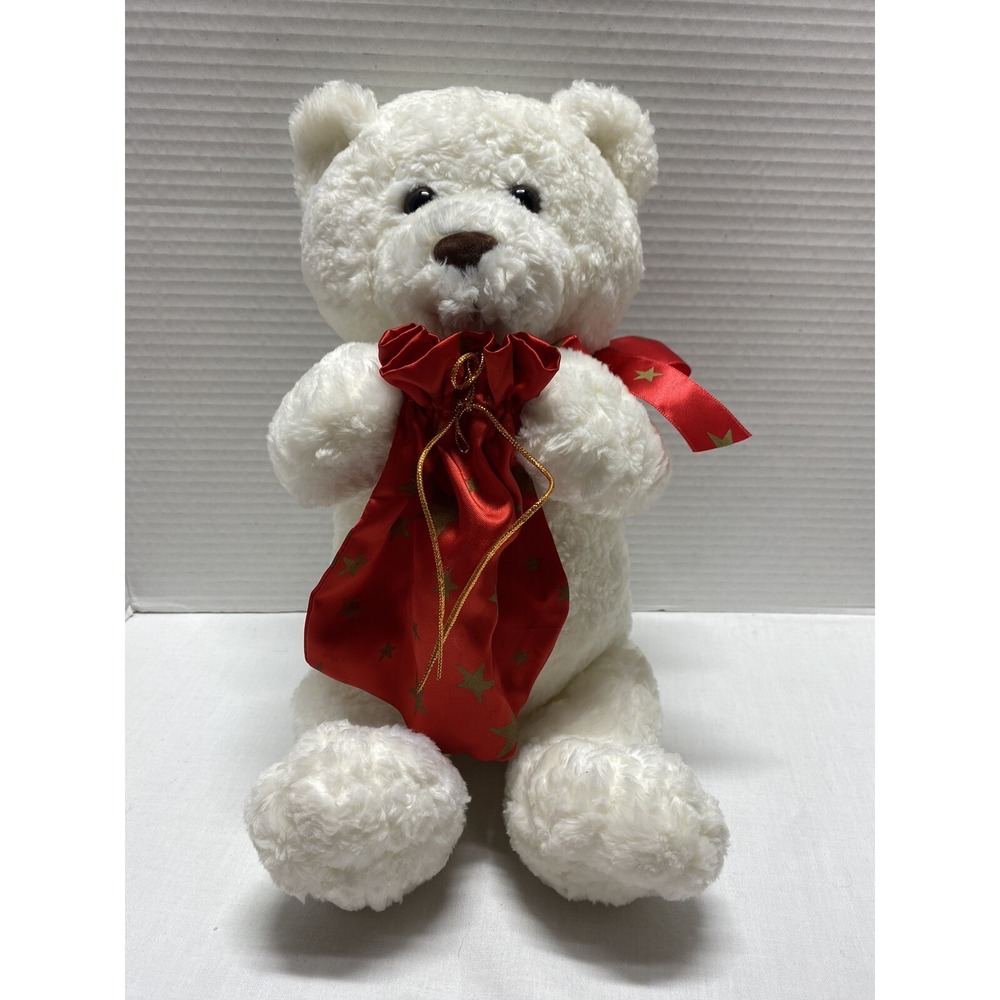 Gund Zales White Teddy Bear Vintage 90's Red w/stars Nylon Sack Bag Plush